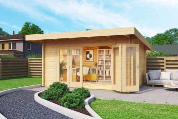 Sussex 1 + Bifold door 2600x1957-Log Cabin, Wooden Garden Room, Timber Summerhouse, Home Office - L450 x W410 x H239.4 cm