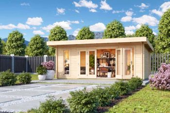 Sussex 2 + Bifold door 2600x1957-Log Cabin, Wooden Garden Room, Timber Summerhouse, Home Office - L630 x W470 x H239.4 cm