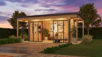 Domeo 4 v2 + Domeo 4 v2 AL. pakk-Log Cabin, Wooden Garden Room, Timber Summerhouse, Home Office - L597.6 x W421.5 x H239.4 cm