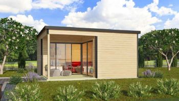 Domeo 6 v2 + Domeo 6 v2 AL. pakk-Log Cabin, Wooden Garden Room, Timber Summerhouse, Home Office - L519.6 x W519.6 x H250.8 cm