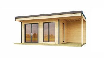 Domeo 7 + Domeo 7 Al. pack-Log Cabin, Wooden Garden Room, Timber Summerhouse, Home Office - L605 x W390 x H250.8 cm