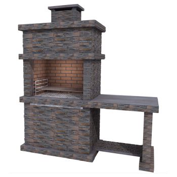 Londres Modern Masonry Charcoal Bbq with Side Table in Dark Stone - D68 x W187 x H190 cm - Grey