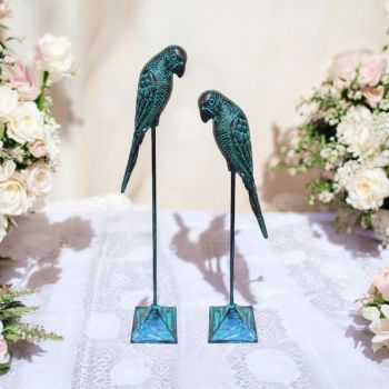 Decorative Parrots Ornament (Set of 2) - Cast Iron - Green