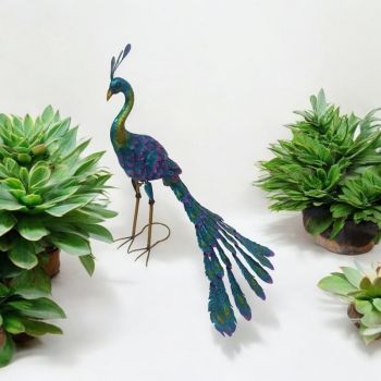 Decorative Peacock Ornament - Metal - L54 x W54 x H71 cm