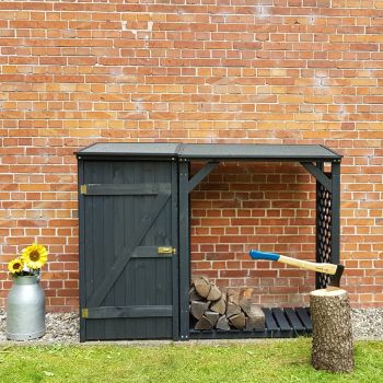 Callow Garden Log Store with Storage Shed - Garden Tool Organisation - Wood - L148 x W73 x H69 cm - Anthracite