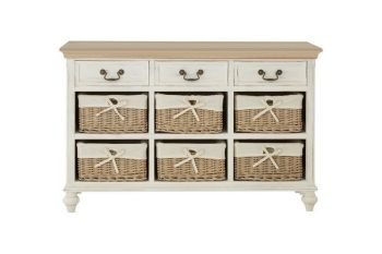 Hendra Cabinet with 6 Willow Baskets - Metal/Wood/Textile - L124 x W41 x H79 cm - White