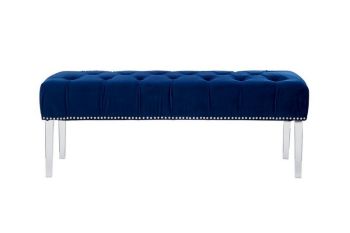 Clarence Velvet Bench - Synthetic/Textile - L47 x W130 x H45 cm - Clear/Blue