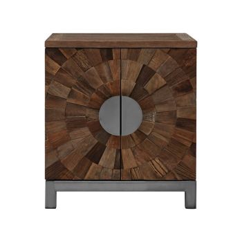 Midas Small 2 Door Cabinet - Metal/Wood - L48 x W55 x H62 cm - Brown/Silver