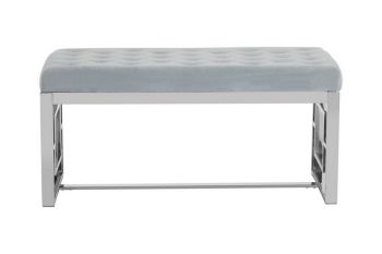 Allure Powder Blue Velvet and Silver Bench - Metal/Textile - L44 x W97 x H46 cm