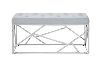 Allure Powder Blue Geometric Bench - Metal/Textile - L44 x W97 x H46 cm