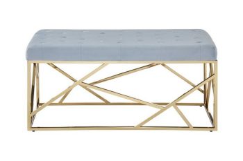 Allure Gold and Powder Blue Velvet Bench - Metal/Textile - L44 x W97 x H46 cm