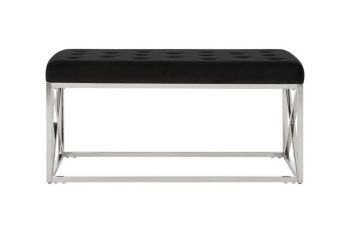 Allure Black Tufted Seat and Silver Finish Bench - Metal - L44 x W97 x H46 cm