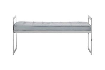 Allure Powder Blue and Silver Finish Bench - Metal/Textile - L40 x W120 x H56 cm