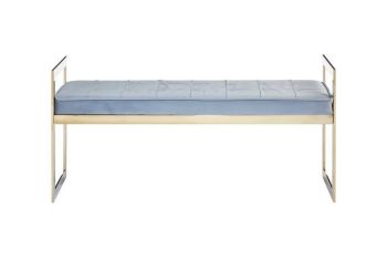 Allure Powder Blue and Gold Tufted Bench - Metal/Textile - L40 x W120 x H56 cm