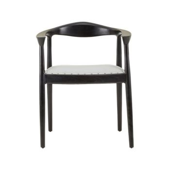 Kendari Open Back Leather Dining Chair - Wood/Synthetic/Textile - L52 x W62 x H77 cm - Black/Grey