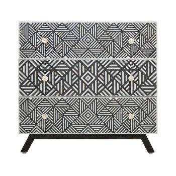 Fusion Bone Monochrome Chest of Drawers - Wood - L45 x W90 x H87 cm - Black/White