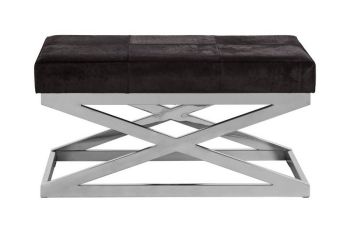 Kensington Townhouse Cross Base Bench - Metal/Wood - L45 x W90 x H45 cm - Black/Silver