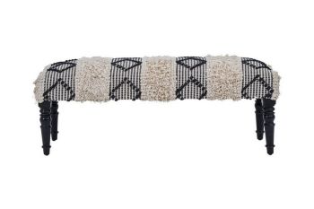 Cefena Black and White Moroccan Bench - Wood/Textile - L40 x W120 x H40 cm