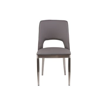 Golden Leather Effect Dining Chair - Metal/Wood/Textile/Synthetic - L52 x W47 x H86 cm - Silver/Grey