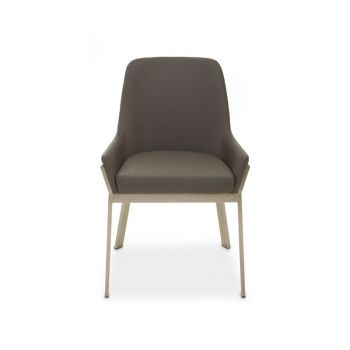 Golden Dining Chair with Flared Arms - Metal/Wood/Synthetic - L59 x W56 x H86 cm - Silver/Grey