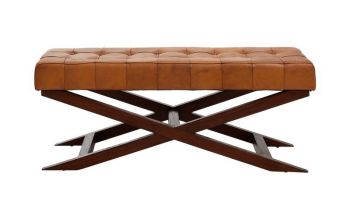 Inca Bench with Cross Base - Wood/Leather - L41 x W121 x H48 cm - Brown