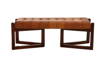 Inca Bench with Triangular Base - Wood/Leather - L41 x W127 x H48 cm - Brown