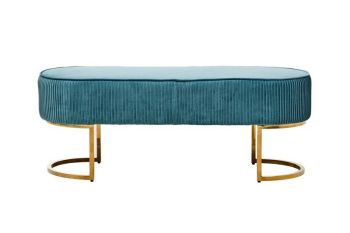 Zamora Green Velvet Ottoman Bench with Golden Metal Legs - Wood/Synthetic/Textile - L46 x W121 x H45 cm
