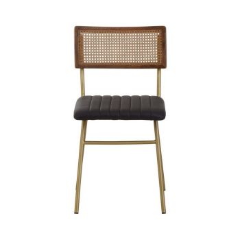 Buffalo Leather Dining Chair - Metal/Wood/Synthetic/Textile - L53 x W44 x H78 cm - Black/Gold