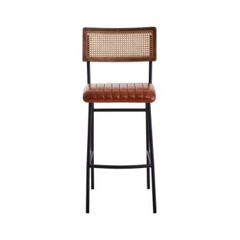 Buffalo Tan Leather Bar Dining Chair - Metal/Wood/Synthetic/Textile - L55 x W45 x H104 cm - Black/Brown
