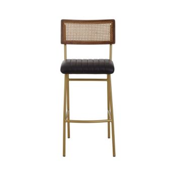Buffalo Leather Bar Dining Chair - Metal/Wood/Synthetic/Textile - L55 x W45 x H104 cm - Black/Gold