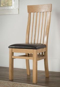 Sienna Pair of Valencia Dining Chairs - PU Seat - D45 x W49 x H107 cm - Oak
