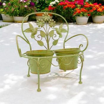 Double Garden Planter - Metal - L29 x W46 x H44 cm - Leaf Green