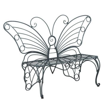 Butterfly Design Garden Bench - Metal - L45 x W152 x H100 cm - White