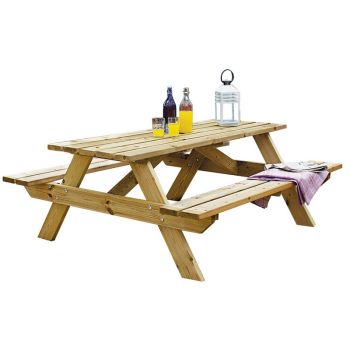 Appleton 6 Seater Picnic Bench - Timber - L15.4 x W15.9 x H6.8 cm - Natural