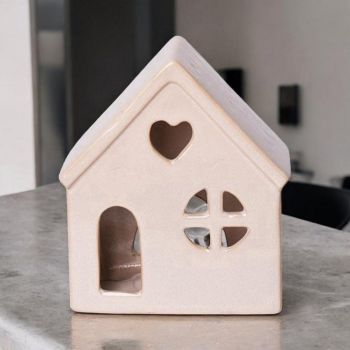 House Tealight Holder - Ceramic - L15 x W9 x H17 cm - Cream