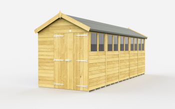 6 x 20 Feet Apex Shed - Double Door With Windows - Wood - L590 x W175 x H217 cm