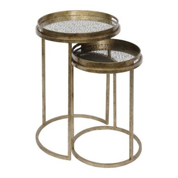 Vienna Antique Gold Diamond Side Tray Tables (Set of 2 ) - Iron/glass/Plastic - Gold
