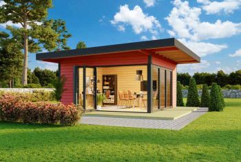 Domeo 9-Log Cabin, Wooden Garden Room, Timber Summerhouse, Home Office - L590 x W590 x H258.4 cm