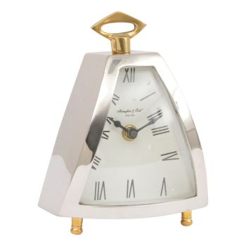 Isosceles Curved Front Mantel Clock - Steel/Aluminium - L8 x W12 x H18 cm - Silver/Brass