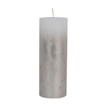 Pillar Candle With Metallic Ombre Base - Paraffin - L7 x W7 x H19 cm - Silver/White