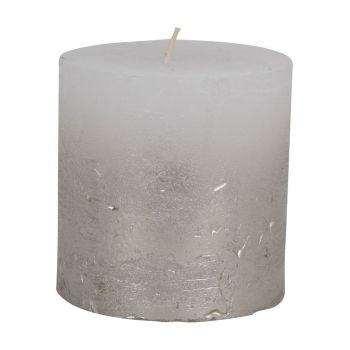 Pillar Candle With Metallic Ombre Base - Paraffin - L10 x W10 x H10 cm - Silver/White