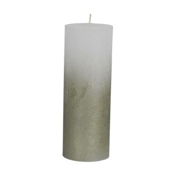 Pillar Candle With Metallic Ombre Base - Paraffin - L7 x W7 x H19 cm - Olive Green/White