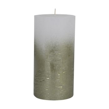 Pillar Candle With Metallic Ombre Base - Paraffin - L10 x W10 x H20 cm - Olive Green/White