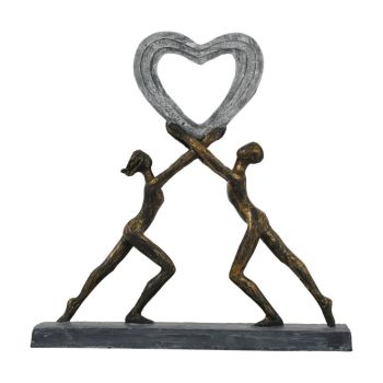 Uplifting Love Couple With Heart Resin Sculpture - Limestone/Polyresin - L7 x W32 x H33 cm - Bronze