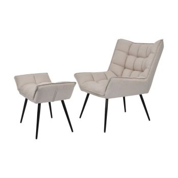Chrishall Occasional Chair With Footstool - Iron/Plywood/Foam/Linen - L82 x W80 x H92 cm - Cream