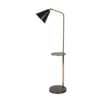 Amelie Floor Lamp With Table - Stainless Steel/Aluminium - L45 x W29 x H138 cm - Satin Grey/Brass