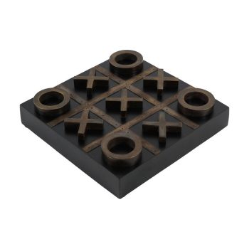 Columbia Wooden Noughts and Crosses Game - Brass/Wood - L20 x W20 x H5 cm - Black/Brown