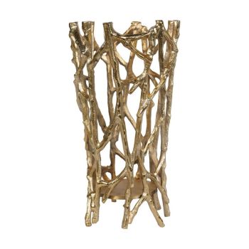 Twig Round Pillar Holder Large - Aluminium - L15 x W15 x H28.5 cm - Raw Gold