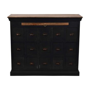 Hoxton II Mango 15 Drawer Chest - Mango Wood/Cast Iron - L40 x W120 x H100 cm - Black