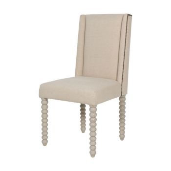 Barnabus Upholstered Dining Chair - Mango Wood Veneer/Fabric - L55 x W48 x H96 cm - Cream